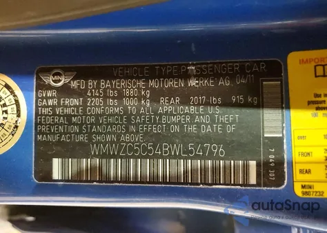 2011 Mini Cooper S Countryman z USA, uszkodzony, nr VIN WMWZC5C54BWL54796